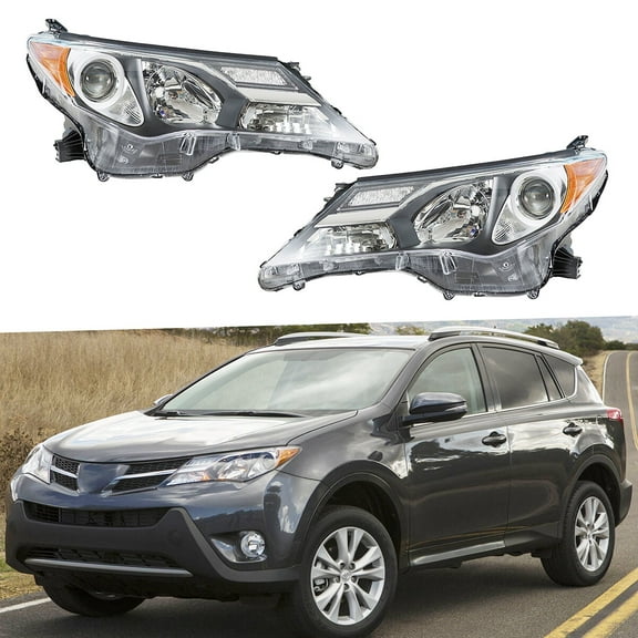 Fit for Toyota RAV4 2013-2015 Halogen Headlight Headlamp Housing Assemblies (2-Pcs, without Bulbs)
