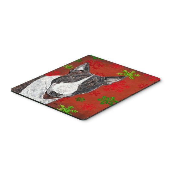 "Bull Terrier Red Snowflakes Holiday Mouse Pad Hot Pad or Trivet"