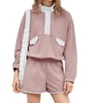 thumbnail image 4 of Long Sleeve Women 2 Pieces Sweatsuit Half Button Sweatshirt and Shorts Sets Outfit, 4 of 6