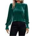 thumbnail image 3 of Aboser Women's Velvet Tops Plus Size Evening Party Shirts Elegant Ruffle Trim Blouse Dressy Casual Long Sleeve Shirt Solid Color Loose Fitted Blouses, 3 of 9