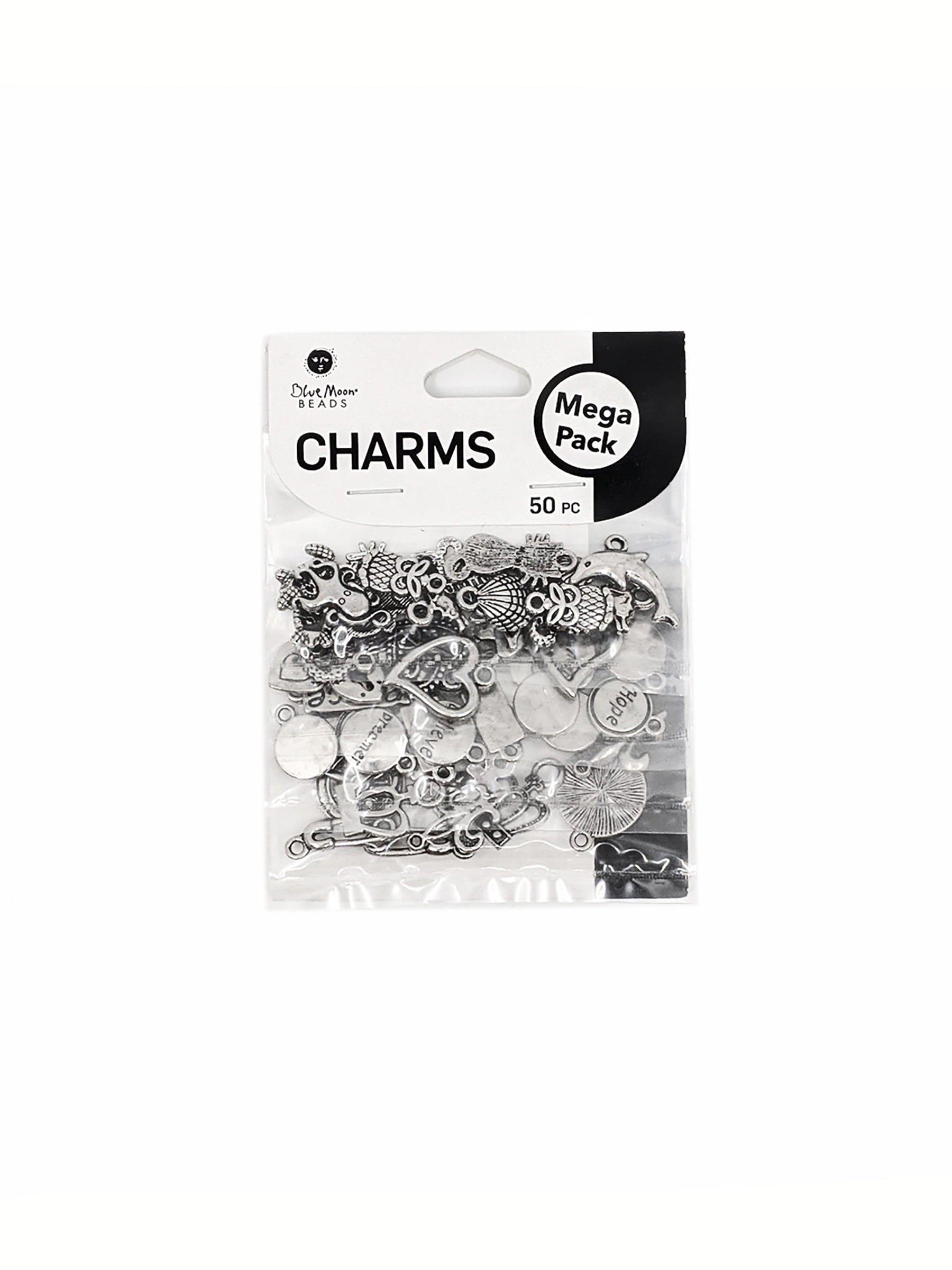 Blue Moon Beads Silver Metal Mega Value Charm Mix Pack, 50 Piece