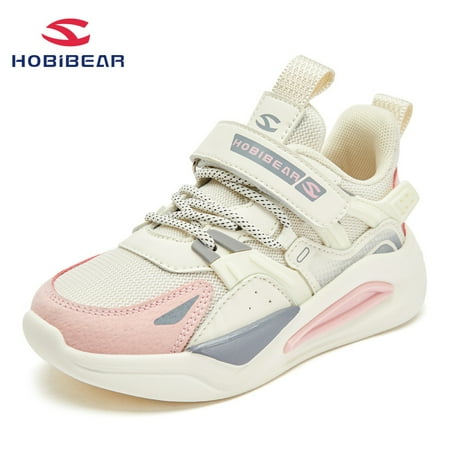 

HOBIBEAR Girls Soft-soled Sneakers Mesh Lightweight Breathable Non-slip Hook-and-loop Fastener Walking Shoes Running Shoes Basketball Shoes