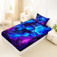 thumbnail image 4 of Homewish Glowing Skull Twin Sheets,Flowers Butterfly Bedding,Purple Navy,Halloween Bed Set,3-Piece,1 Fitted Sheet and 1 Pillowcase, 4 of 6