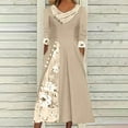 thumbnail image 2 of pstuiky Sun Dresses for Women 2023, Maxi Dress with Pockets Women Floral Printed V-Neck Long Sleeve Long Dresses Trendy Summer Boho Beach Sun Dress Leisure Dress on Sale Khaki L, 2 of 5