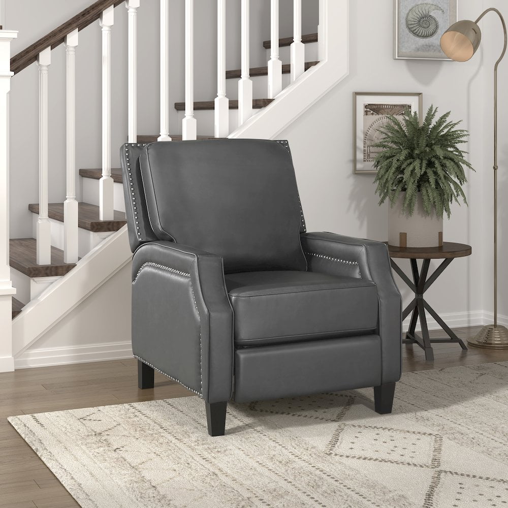 Lexicon Berenson Faux Leather Upholstered Push Back Recliner in Gray Color