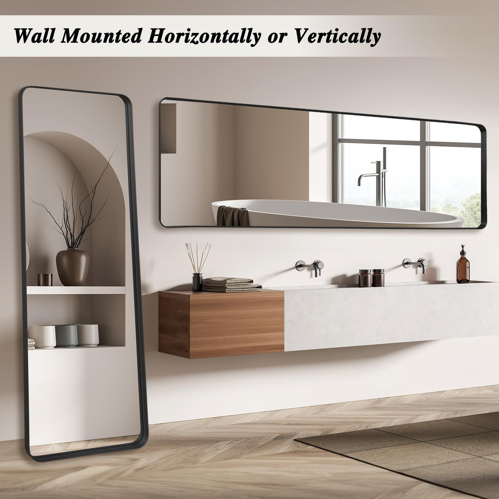 Lumora 64" x 21.2" Full Length Mirror Large Floor Mirror Metal Deep Frame Wall-Mounted Mirror Black