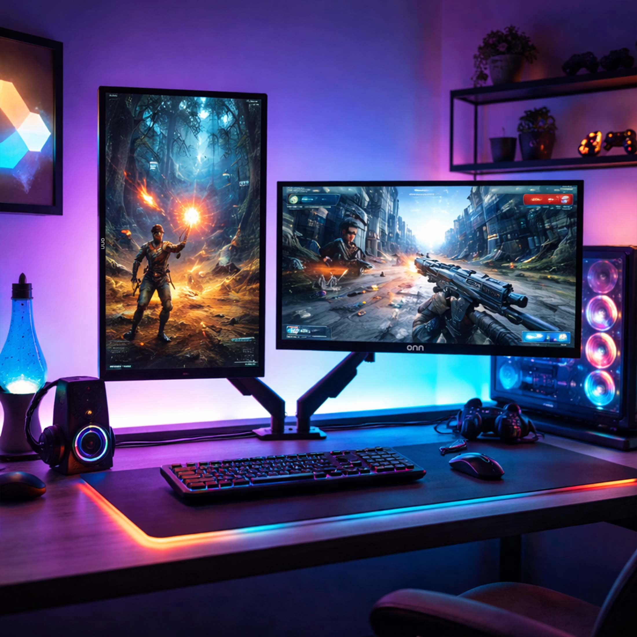 onn Dual Monitor Desk Mount for 13"-32" Monitors, Spring-Assisted Adjustable Arms, VESA Compatible, Holds up to 19.8 lbs
