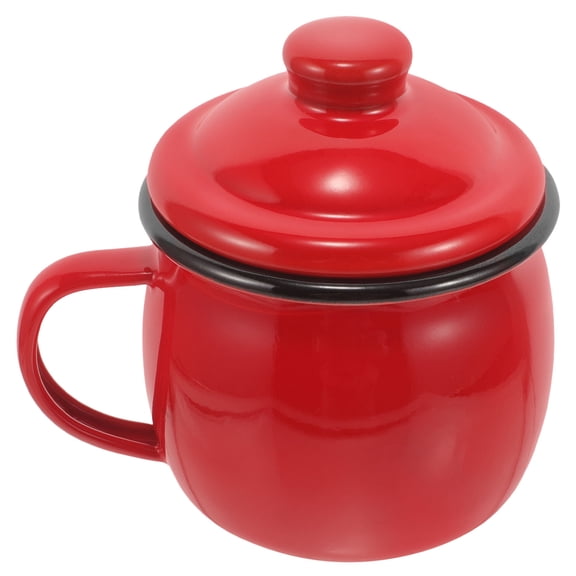 FENGGUIQU Drinking Cup Enamel Camping Mug with Lid Red 1Pack for Family and Friends