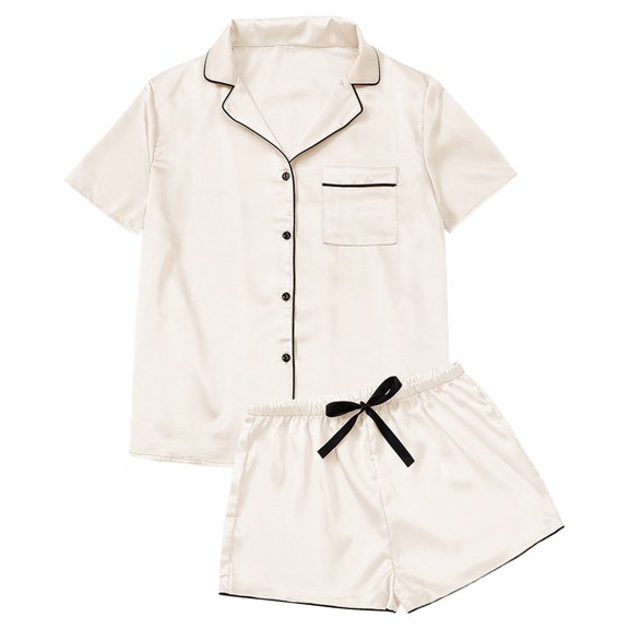 Ramiter Pajamas for Women Set Sleepwear Womens Silky Satin Pajamas Set Long Sleeve Nightwear M,Beige