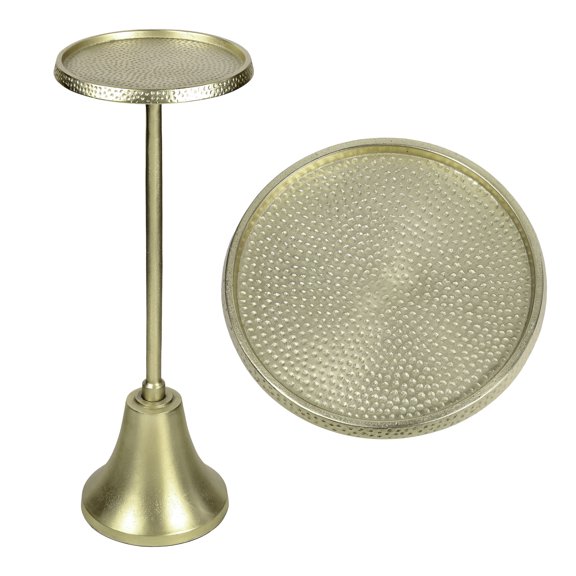 JONATHAN Y Irida 24" Art Deco Designer Pedestal Drink Table and Decorative End Table with Hammered Round Top and Bell Base, Antique Gold, END4007A