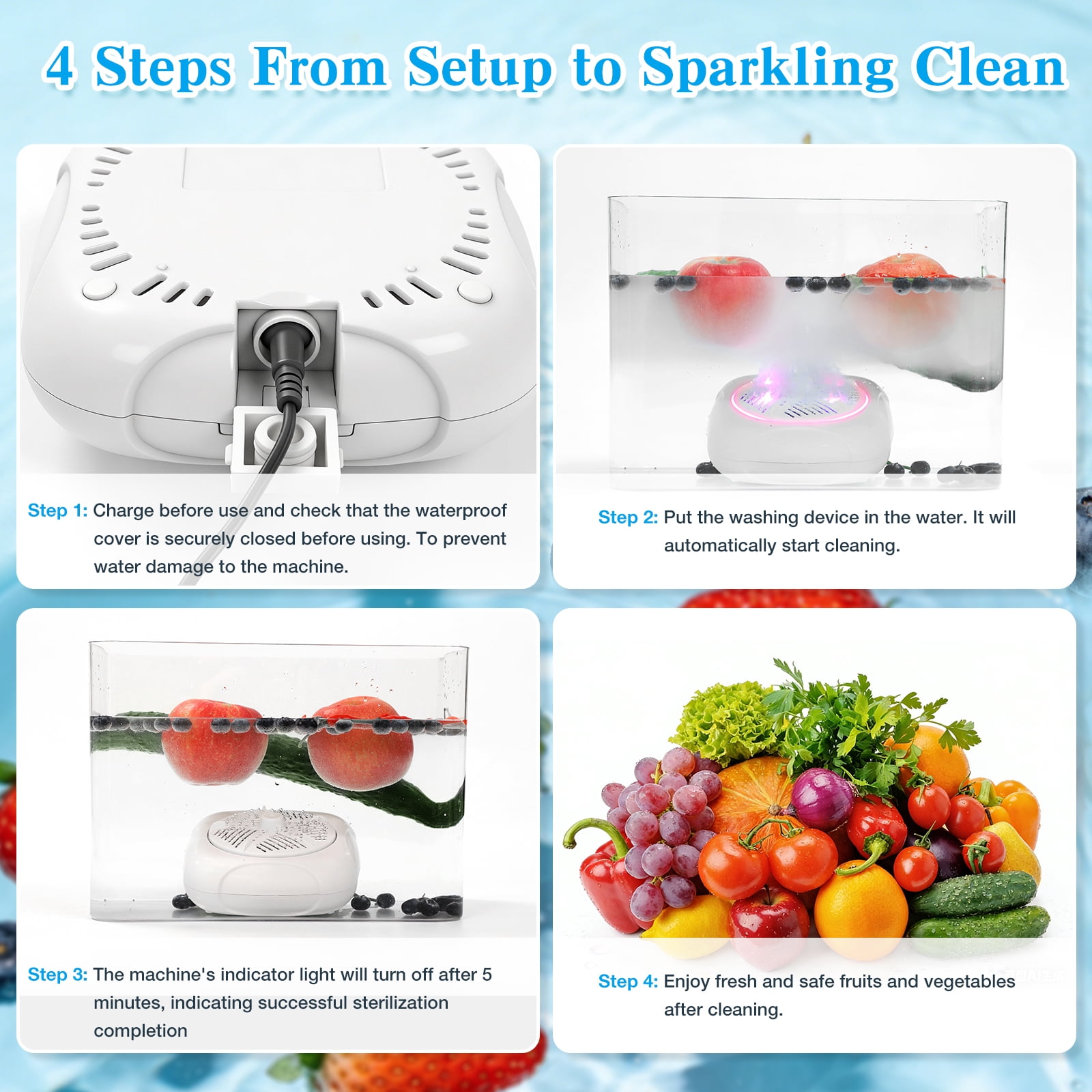 Fruit and Vegetable Washer, Produce Purifier Vegetable and Fruit Washing Machine, Enjoy Silent Cleaning: Spin-Free Ultrasonic  Veggie Washer, Efficient Cleaning of Residues (Plug-In Type)