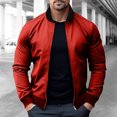 thumbnail image 2 of CTPDG Men's Lightweight Bomber Jackets Light Track Jackets Full Zip Slim Fit Long Sleeve Outwear Crop Elasticity Cardigan Red XXXL, 2 of 6