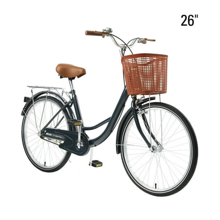 Viribus 26inch Wheels,Beach Cruiser Bike for Women, Comfortable Girl Commuter Bicycle, Front Basket, Step-Through Frame, Blue