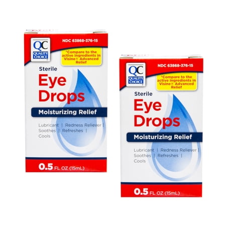 2 Pack Quality Choice Moisturizing Redness Reliever Eye Drops 0.5oz Each