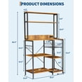 thumbnail image 2 of 4 Tier Bakers Rack with Power Outlet and 6 S Hooks, Microwave Oven Stand Coffee Bar Table with Wire Basket, Rustic Brown Metal Wood Kitchen Storage Shelf for Spices Pots, 2 of 8
