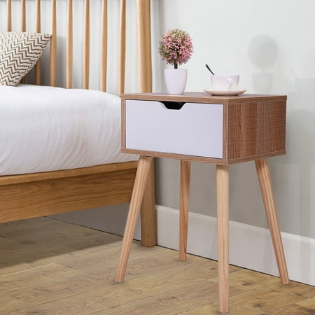 Jaxpety Mid-Century Wooden Nightstand Side End Table with ...