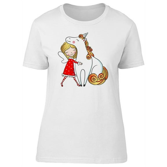 Lovely Unicorn And Cute Girl T-Shirt Women -Image by Shutterstock, Female XX-Large