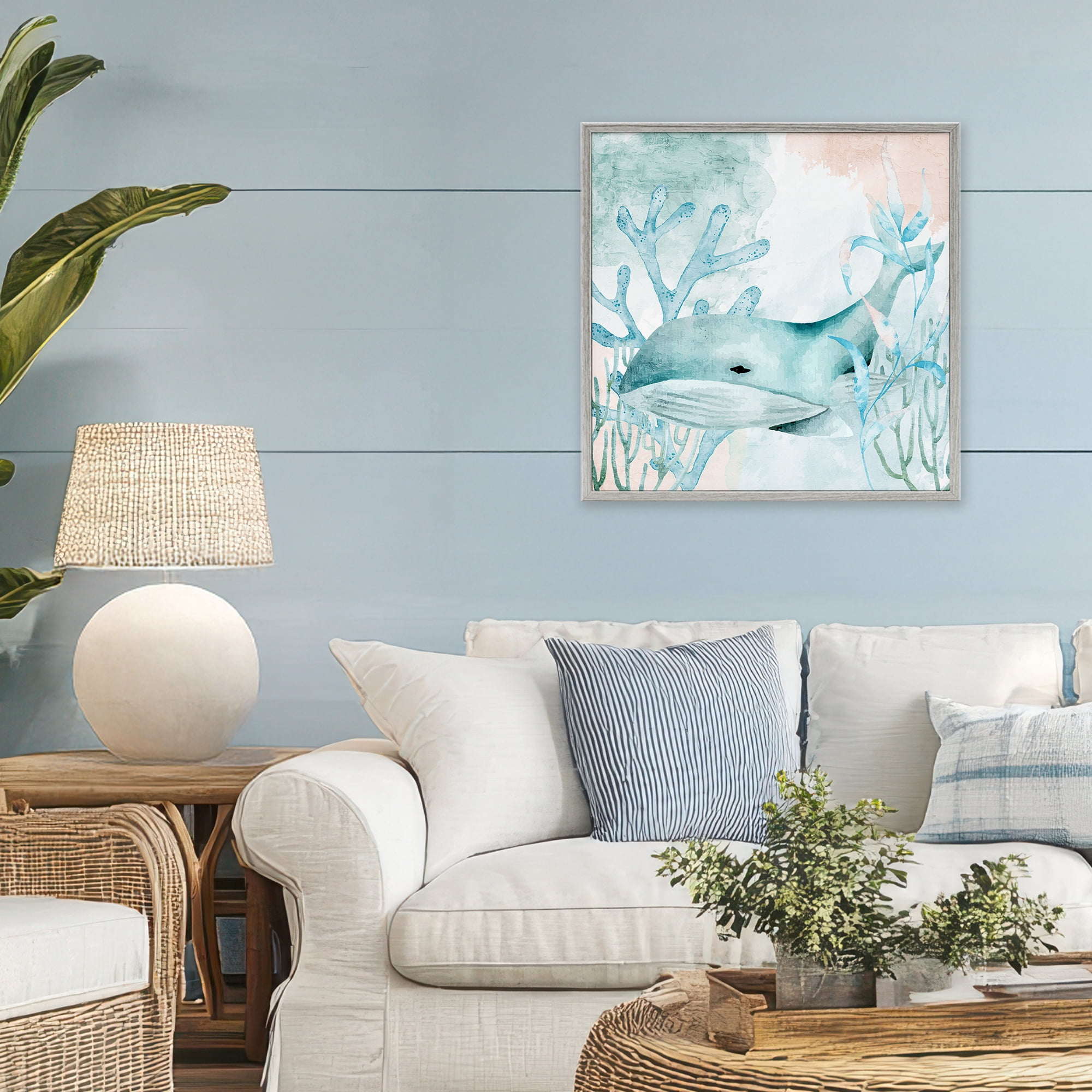 Stupell Industries Whale Sea Swim Gray Framed Giclee Art, design by Kim Allen