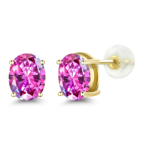Gem Stone King 14K Yellow Gold Stud Earrings for Women Men Set with Oval Fancy Purple Zirconia
