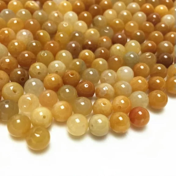 EOEMY 100Pcs Natural Quartzite Gold Wire Jade 4-10㎜ Topaz Round Beads Diy Loose Beads-8mm