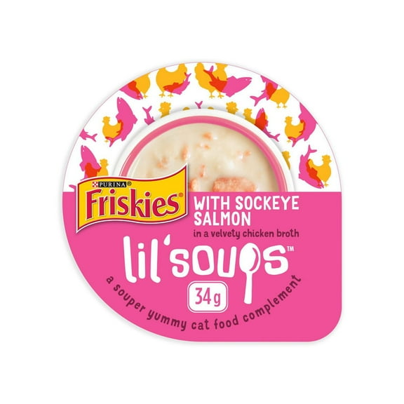Friskies Lil' Soups au saumon rouge dans un bouillon de poulet velouté, Gâteries pour Chats 34 g