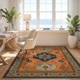 thumbnail image 3 of Design&I 2'x3' Ultra Soft Door Mat, Orange Navy Elegance with Symmetrical Intricate Geometric and Floral Motifs, Vintage Fluffy Washable Easy Care Indoor rug for Bedside Entryway, 3 of 3