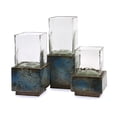 thumbnail image 1 of IMAX Corporation Cubo 3 Piece Terracotta Candle Holder Set in Blue, 1 of 1