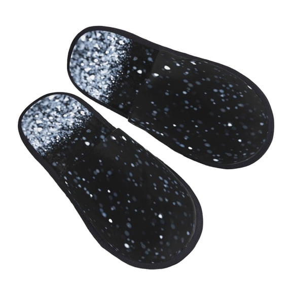 House Slippers for Women Men - Abstract Glitter Sparkle Black Lightweight House Shoes Fuzzy Slippers, Soft Slip-On Cozy House Slippers for Woman Indoor Outdoor