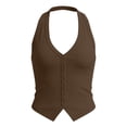 thumbnail image 4 of Women's Halter Tank Top, V Neck Sleeveless Button Front Open Back Cami, Ribbed Knit Fitted Casual Top for Summer Vacation, 4 of 4