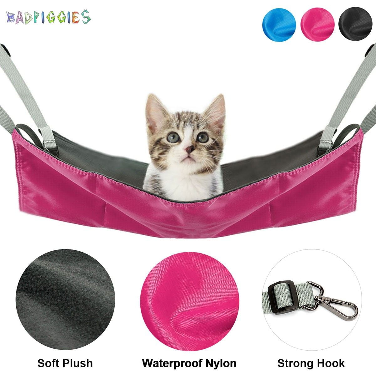 BadPiggies Cat Hanging Reversible Hammock Bed, Nylon or Plush Pet Cage