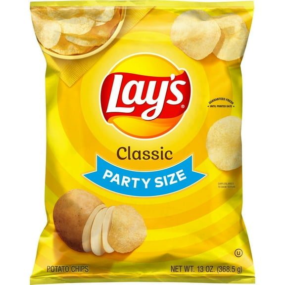 Lay's Classic Potato Snack Chips, Party Size, 13 oz - 2 Pack