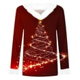 thumbnail image 2 of Aboser Christmas Gift Furry Shirts for Women Fashion Xmas Tree Printed Tops Faux Fur Trim Holiday Tops Casual Long Sleeve Sweaters Loose V Neck Blouses, 2 of 4