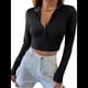 thumbnail image 1 of Tops Cortos de Larga para Mujer, Cuello Alto, de Cremallera, Ajustados, A . Negro XL, 1 of 8