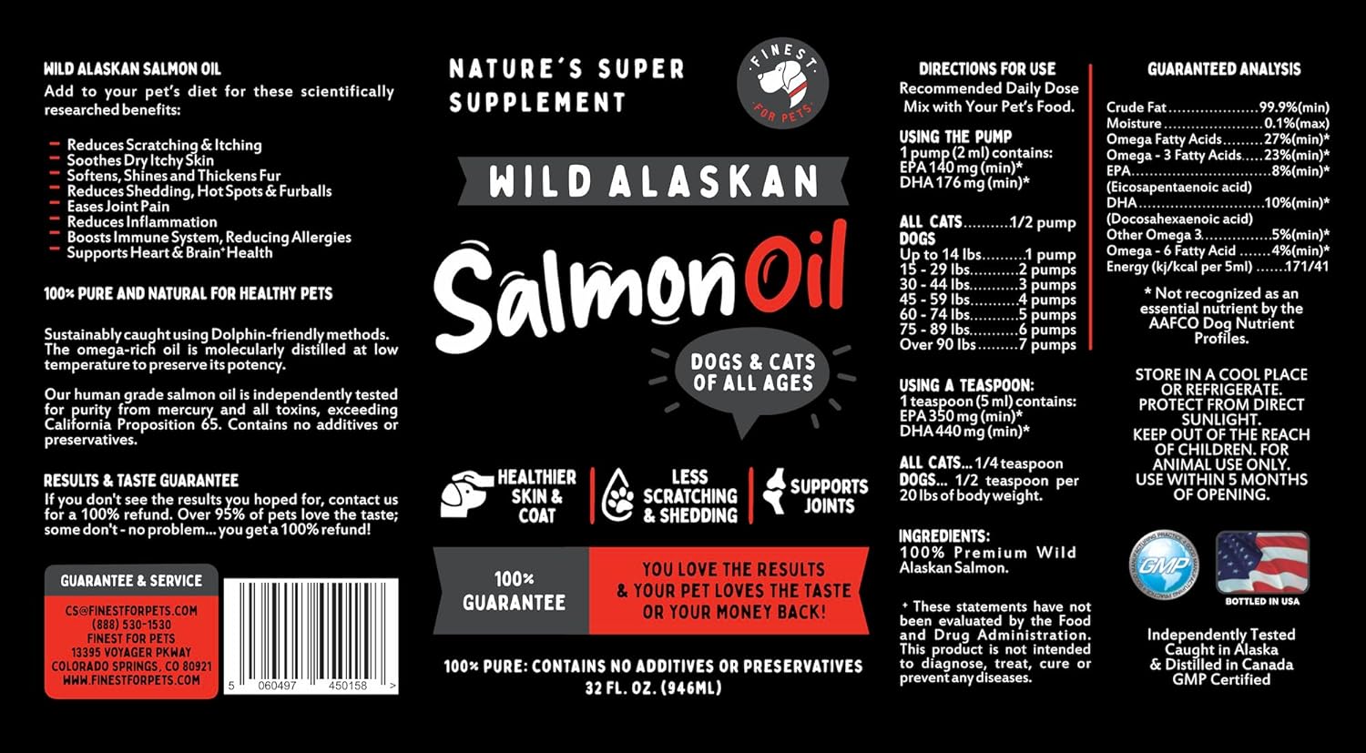 Finest for Pets Salmon Flavor Omega-3 Supplement Oils for Dogs & Cats, 32oz Bottle