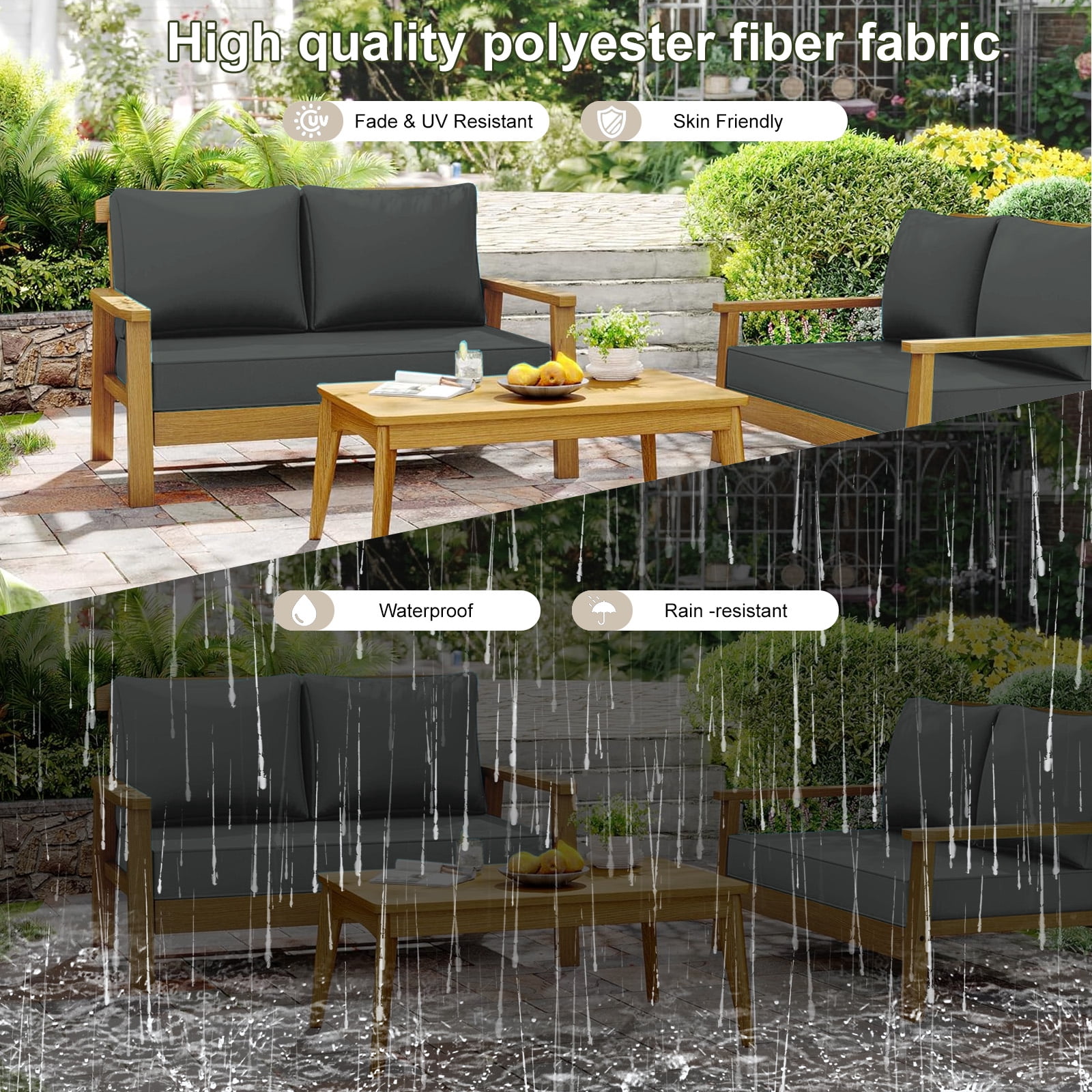 Outdoor Loveseat Cushion Set, Water Repellent Patio Furniture Cushions Replacement, 48 x 24 inch