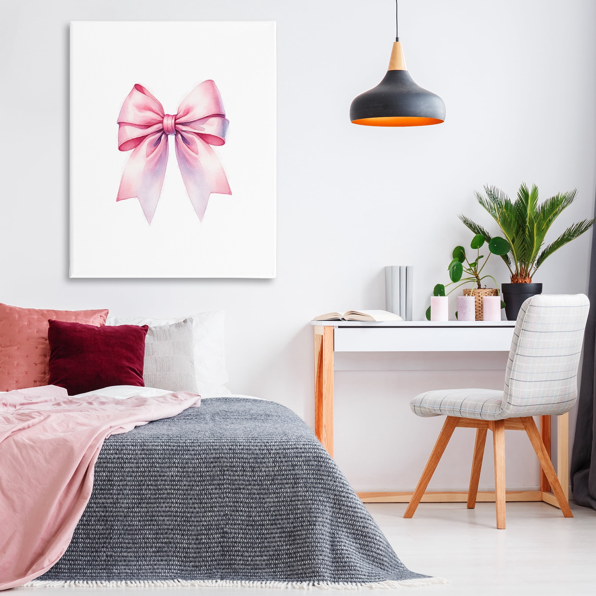 Stupell Industries Symmetrical Pink Bow Fashion Painting Wrapped Canvas Art Print Wall Art, 36 x 48