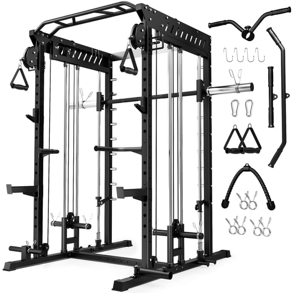 Forgemus Smith Machine Home Gym — 2000LBS All-in-One Power Cage with Dual Cable Crossover, Squat Rack & Attachments for Full Body Workout