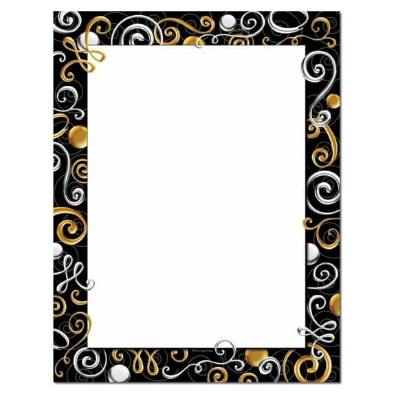 Silver Swirls Letterhead Paper - 100 Pack, 8.5x11 - Inkjet & Laser, Border Design for Invitations, Announcements & Menus - 28lb, Made in USA Black, Silver, Gold