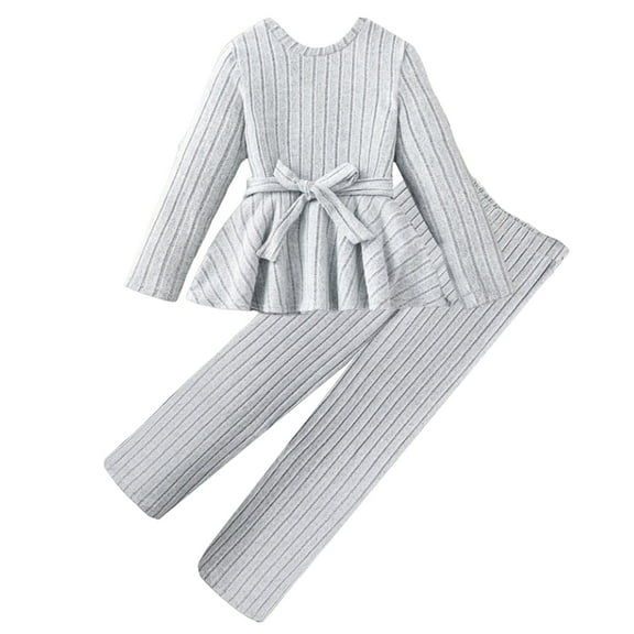 Kogui Girls Outfits Sets Girl's Sweatsuits Set 2 Piece Bow Crewneck Sweatshirts and Straight Leg Pants Spring Fall Outfits Size 11-12 (Grey,11-12 Years)