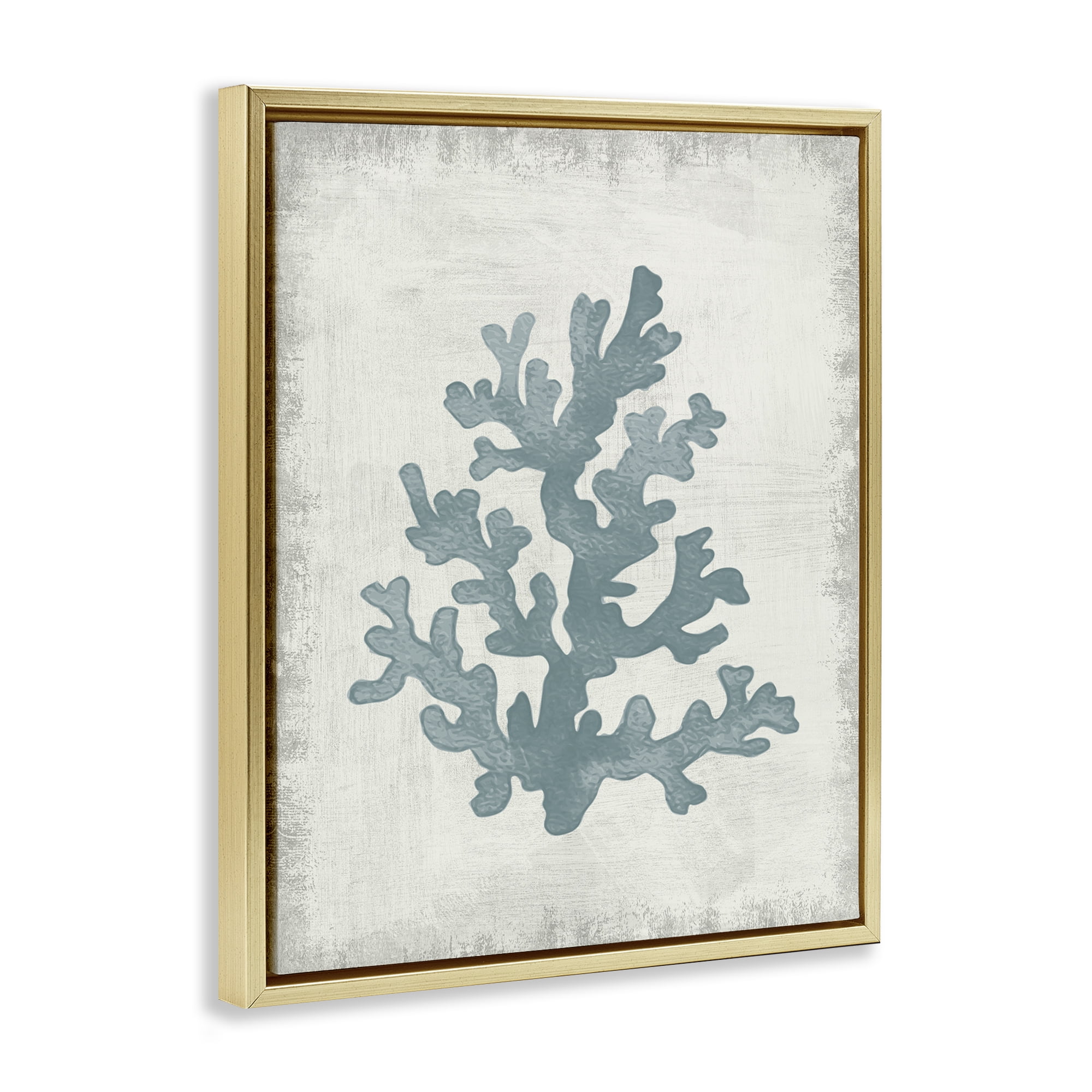 Stupell Industries Blue Coral Form Nautical & Beach Painting Gold Floater Framed Canvas Art Print Wall Art, 17 x 21