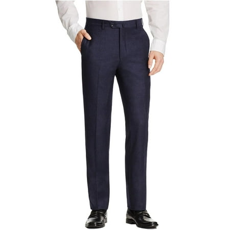 - Valentini Mens Slim Fit Micro Check Flannel Wool Trousers 42 Navy Made In Italy
