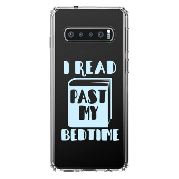 DistinctInk Clear Shockproof Hybrid Case for Samsung Galaxy S10  PLUS (6.4" Screen) - TPU Bumper Acrylic Back Tempered Glass Screen Protector - I Read Past My Bedtime