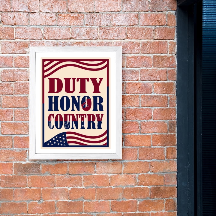 Designs ByLITA Duty, Honor, Country, 11 x 14 White Wall Print (Framed) | USA Patriotic Decoration