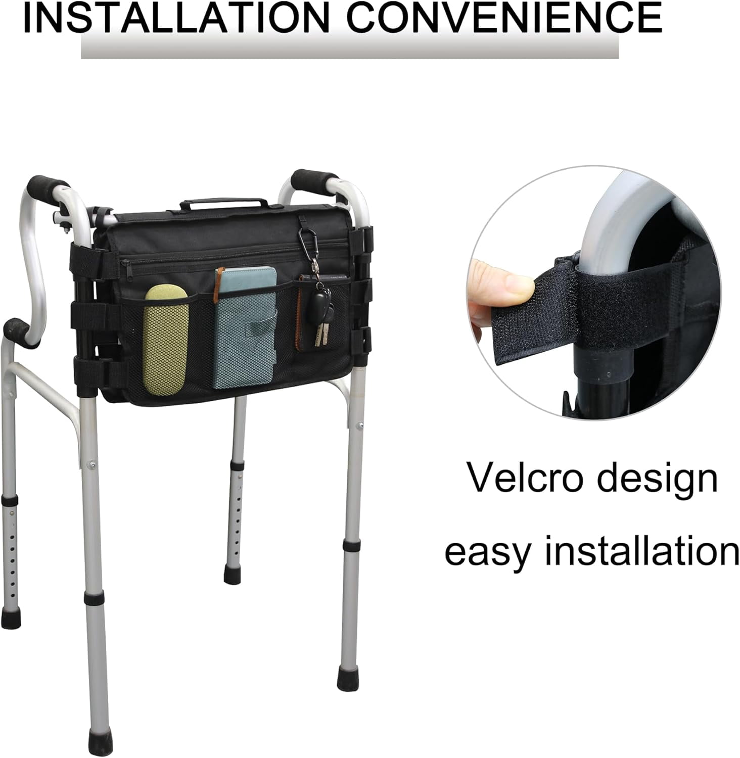 Upgraded Walker Bag for Folding Walker, Double Sided Walker Basket with Multi Pockets Cup Phone Holder Large Capacity Storage Basket for Seniors Walkers, Rollators