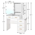 thumbnail image 5 of Vanity Desk with Sliding Mirror and Lights, Makeup Vanity with Lights and Charging Station, Makeup Desk with 5 Drawers, Modern Vanity Table with Hidden and Open Storage Shelves, White, 5 of 8