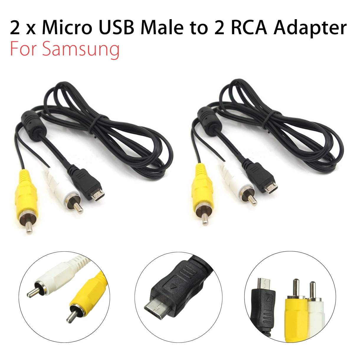 2 X Usb Male To 2 Rca Av Adapter Cable 55 Micro Usb Male To 2 Rca Av
