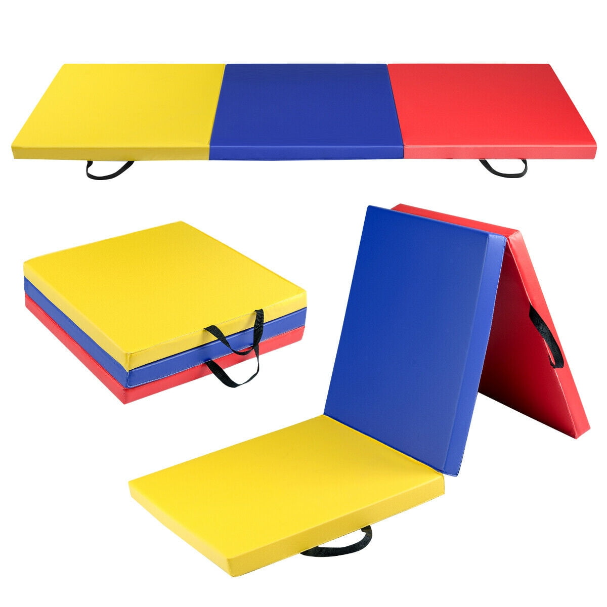 Gymax 6'x2' Fitness Exercise TriFold Gymnastics Mat Colorful