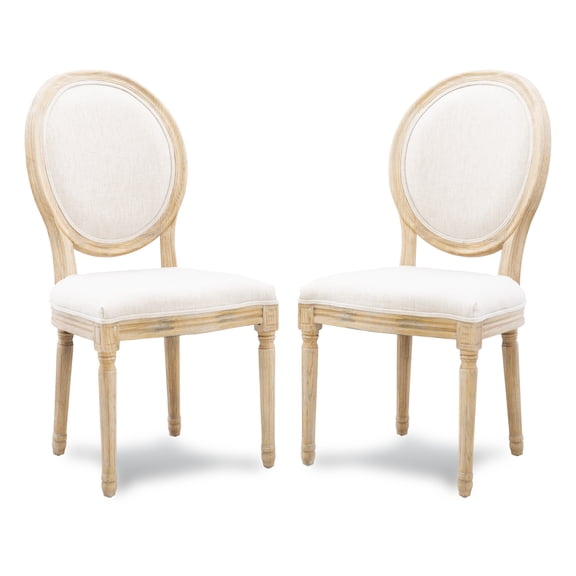 Linon Avalon Full Back Casual Dining Chair, Set of 2, 18" Seat Height, Light Natural Brown Finish with Light Natural Linen Fabric