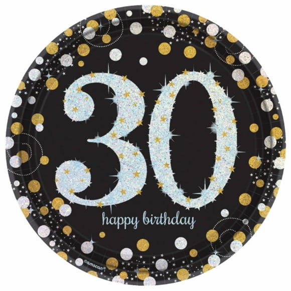 Amscan Sparkling Gold Celebration 30th Birthday Party Plates (Pack of 8)