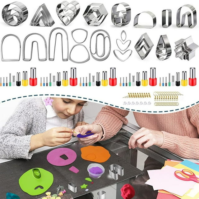 126pcs DIY Clay Earring Cutters Set for Polymer Clay Jewelry Making Stainless Steel Polymer Clay Cutters Set with 40 Circle Shape Cutters and Earring Accessories for Beginners